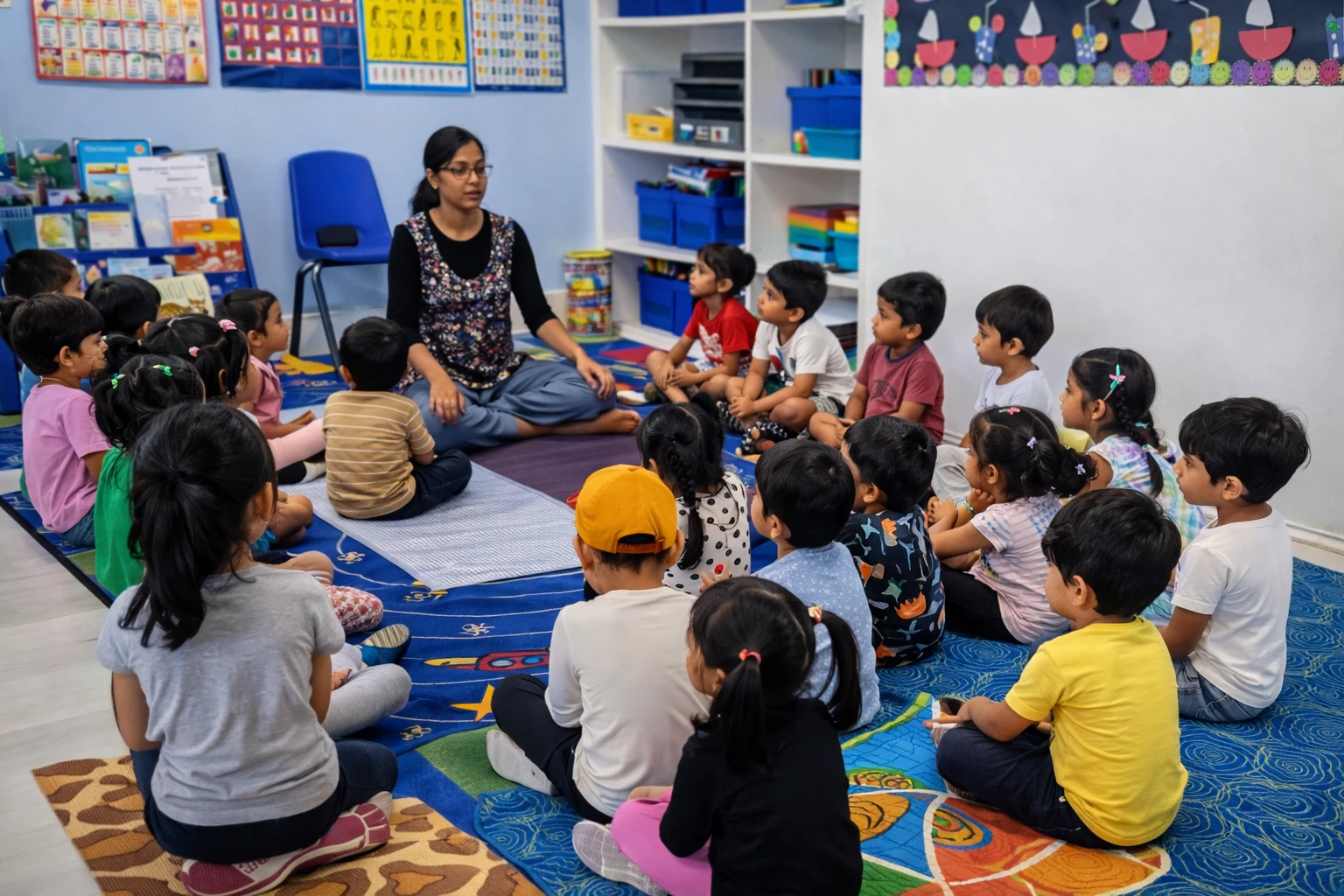 Preschool children engaged in a classroom learning activity (stock photo)